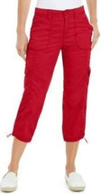 Style &amp; Co Women Cargo Capri Pants Sz 16 Midrise Relaxed Fit Crimson Kis... - $35.62