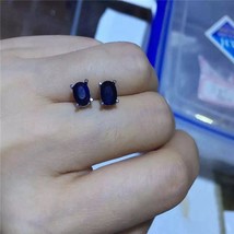 100% genuine sapphire stud earrings 5mm* 7dark blue sapphire gemstone earrings s - £58.01 GBP