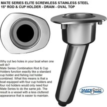 Mate Series Elite Screwless Stainless Steel 15° Rod &amp; Cup Holder - Drain - £103.97 GBP
