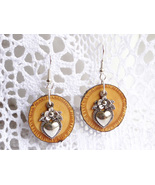 Wooden earrings, Tibetan silver heart  earrings, birthday gift, gift for... - £27.37 GBP