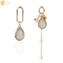 CSJA Long Water Drop Korean Asymmetrical Stud Earrings Tassel Gold Color Tempera - £6.73 GBP
