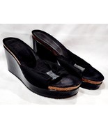 Donald J Pliner BLACK STRETCH Wedge Heel Sandal Cork Slip On Fabric 7.5 M Used - $790.33 MXN