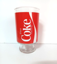 VINTAGE &quot;ENJOY COCA-COLA&quot; PEDESTAL DRINKING GLASS - RED AND WHITE - 32 O... - £11.89 GBP