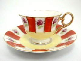 Vintage Demitasse Cup and Saucer Rust &amp; White Panels Purple Flowers Gilded Japan - £8.13 GBP