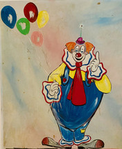 Sonny Gebeau Clown With Ballons 1970&#39;s Unframed Oil Painting 20&quot; x 24&quot; - £100.82 GBP