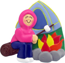 Camping Camper Female Girl Christmas Tree Ornament Present Gift Campfire Smores - £9.37 GBP