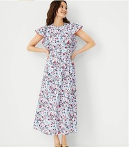 New Ann Taylor White Red Cherry Ruffle Cap Sleeve Floral Cotton Maxi Dress SP - £46.73 GBP