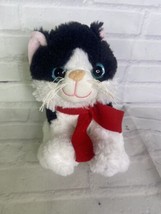 Walmart Black White Cat Kitten Red Bow Plush Stuffed Animal Toy Blue Eyes - £41.39 GBP