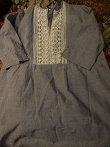 ZARA Basic Sweet  Blue Striped Embroidered Trim Tunic Size M - £11.68 GBP