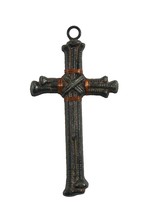 Metal Cross Nails Wall Hanging Copper Wire Wrap Christian Religious 7&quot; - £9.51 GBP