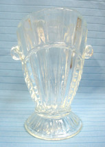 Vase Fun Design Crystal Clear Pressed Glass Vintage Footed Large Container - £22.70 GBP