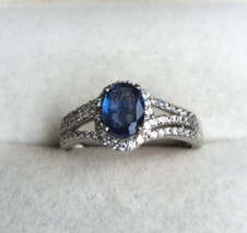 Kashmir Kyanite and White Zircon Ring in Platinum Over Sterling Size 8  **RARE** - £70.85 GBP