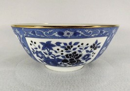 Hand Painted Asian Serving Bowl Blue &amp; White Floral Panels Artist Signed... - £8.99 GBP