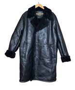 NEW Guess Mens Faux Black Leather Long Faux Fur Shearling Lined Coat Size L - $165.56 CAD
