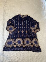 Shein Curve Shirt Dress Womens 3XL Blue Floral 3/4 Sleeve Tunic V Neck - £11.11 GBP
