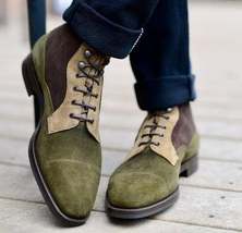 New Pure Handmade Multi Suede Leather Lace up Ankle Boots for Men&#39;s - £141.04 GBP