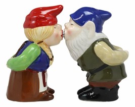 Kissing Mr &amp; Mrs Gnome Couple Magnetic Salt Pepper Shakers Ceramic Figurine Set - £13.79 GBP