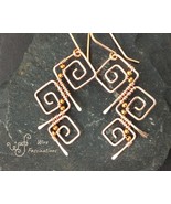 Handmade copper earrings: three wire wrapped square spirals - $33.00