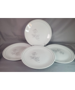 Corelle Gray Solitary Rose Dinner Plates Set of 4 Corning 10.25in Silver - £21.86 GBP