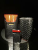 Brizard and Co Black  Python Pattern and Red Leather cigar case and lighter image 4