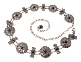 Western Women&#39;s Circle Agate Stone Concho Chain Belt in 2 colors (Black) - £30.85 GBP+