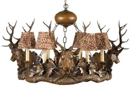 Chandelier MOUNTAIN Lodge Royal Stag Head Deer 6-Light Feather Pattern Resin - £2,421.24 GBP