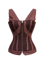 Brown Brocade Leather Shoulder Straps Gothic Steampunk Bustier Overbust ... - £65.11 GBP