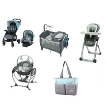 Graco Green Baby Gear Bundle, Stroller Travel System,PlayYard,Swing &amp; High Chair - £775.37 GBP