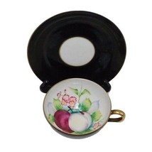 Ucagco China Handpainted Black with Gold and Fruit Tea Cup and Saucer, Japan - £36.53 GBP