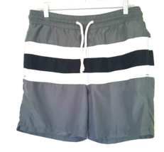 Merona Swim Trunks Men&#39;s Size M 36 in Polyester Gray Black White Mesh Lined - £10.72 GBP