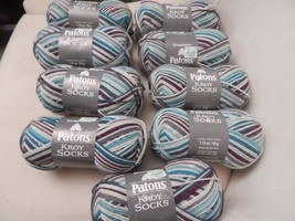 Lot Of 9 Skeins, Patons Kroy Sock Yarn, 1.7 Oz, 166 Yds, Color Aurora Boreal - £59.13 GBP