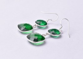 925 Sterling Silver Emerald Quartz Gemstone Handmade Earrings Women Gift ES-1106 - £33.97 GBP