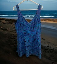 Beach Belle One Piece Swimsuit Swimdress Bathing Suit Plus Size 22W Blue Purple - £22.57 GBP