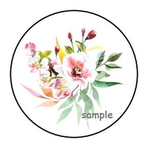30 Watercolor Floral Bouquet Envelope Seals Labels Stickers 1.5&quot; Round Flowers - £6.01 GBP