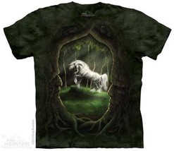 Unicorn Glade Between Tree Trunk Faces Fantasy Art Hand Dyed T-Shirt, NEW UNWORN - £11.62 GBP