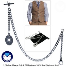 Steel Albert Chain Pocket Watch Chain Men Fob Chain T Bar Star Steel Fob... - £18.34 GBP