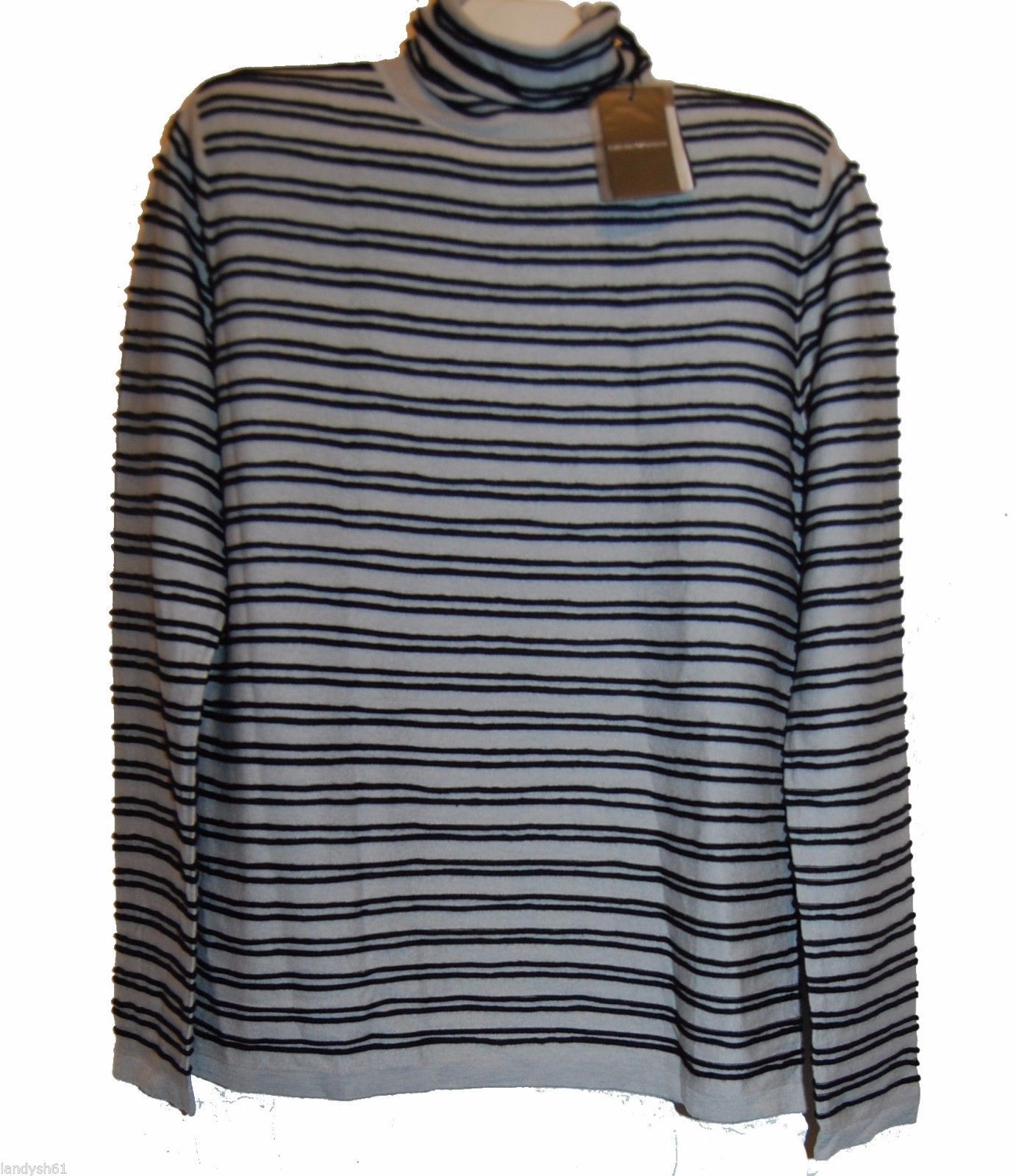 Emporio Armani Men's Gray Black Striped Wool Silk Sweater Size US 46 EU 56 $495 - $261.61