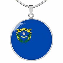 Express Your Love Gifts Nevada State Flag Necklace Engraved 18k Gold Circle Pend - £51.76 GBP