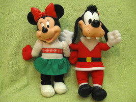 DISNEY CHRISTMAS GOOFY MINNIE MOUSE Plush Doll Vinyl Head SANTA CLAUS Mc... - £13.58 GBP