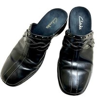 Clarks Black Leather Clogs Slides Mules Size 7.5 - £24.52 GBP