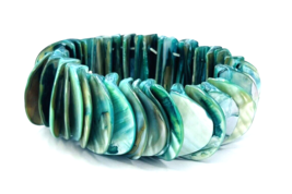 Dyed Green Abalone Mother of Pearl Stretch Bangle Bracelet - £14.32 GBP