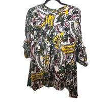 Chaus Size Large Art To Wear Asymmetrical Hem Blouse Tab Sleeves Semi Sheer - $16.99