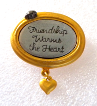 Friendship Warms the Heart Oval Gold and Silver Tone Pin with Hanging Heart - £7.06 GBP
