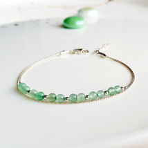 Dainty green aventurine silver bar bracelet,layered bracelet,stackable crystal b - £25.69 GBP