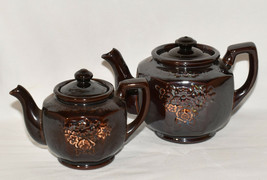 Vintage Teapots Japanese Redware 2 Brown Handpainted Moriage Teapots Japan Lot B - £11.81 GBP