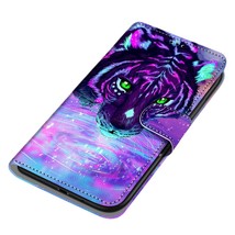 Anymob iPhone Case Fashion Magnetic Flip Purple Tiger Painting Leather Cover - £21.50 GBP