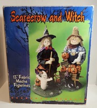Halloween Scarecrow &amp; Witch 13&quot; Fabric Mache Figurines Pumpkins Ghosts Box - $19.34