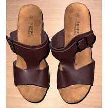 Agape Womens Dark Brown Stud-Accent Wedge Sandals Size 8 - £10.11 GBP
