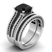 Princess Cut 3.40Ct Black Moissanite Wedding Ring Set 14K White Gold in Size 7 - $285.98