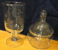 Vtg. Etched Glass Goblet &amp; Lidded Dish - £7.56 GBP